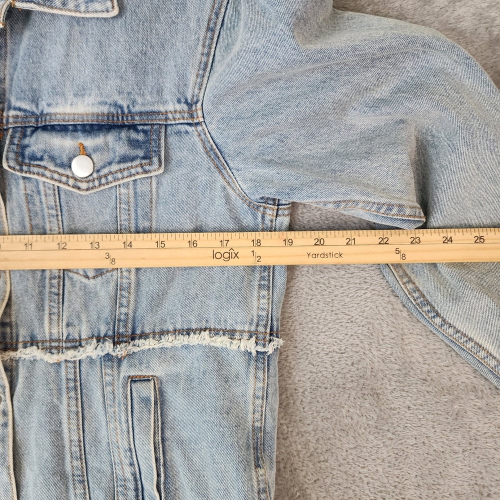 Polagram Jean Jacket Womens Small Light Wash Frayed Hem Denim Trucker Preppy - Picture 4 of 10